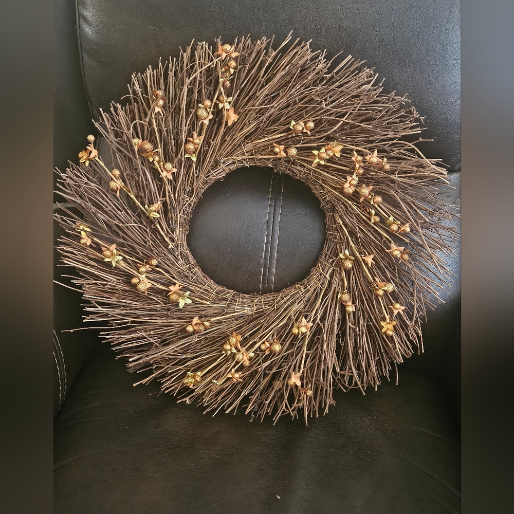 Rustic Brown Wreath with Orange & Gold Accents